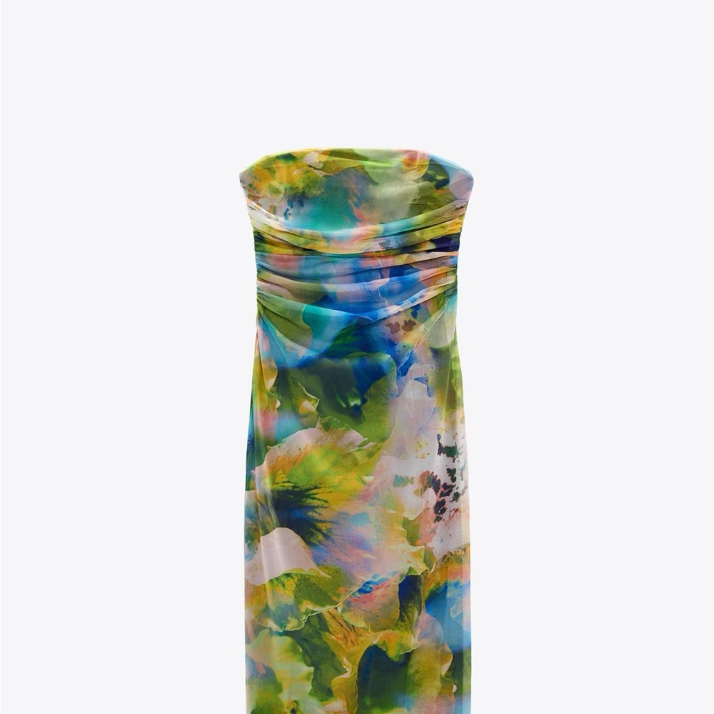 Zara Colorful Strapless Floral Dress